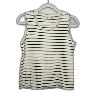 Greek Knitwear Cream Striped 100% Bambaki Cotton Vest Size XL
